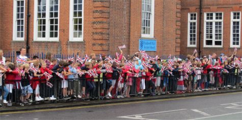 Schoolkids gather outside Chalkwell School